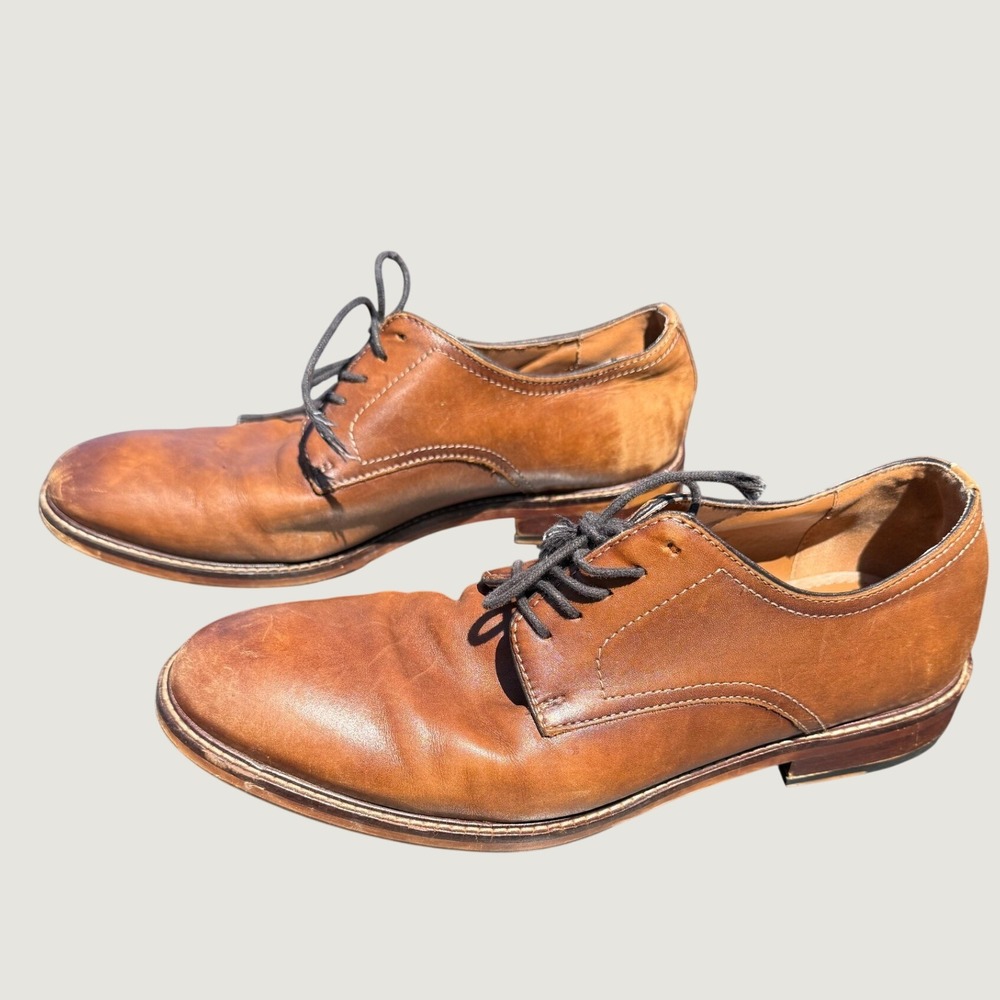 Cole Haan Shoes Mens 12M Tan Leather Plain Toe Derby Oxford Lace Up Casual Dress